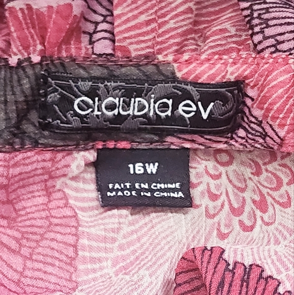 Claudia Ev Women's Sheer Chiffon Purple & Red Long Sleeve Ruffle Blouse Size 16W - Picture 6 of 10